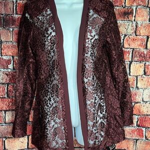 Elegant Lace Cardigan Sweater - Burgundy-Wine